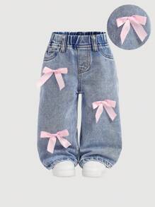 SHEIN Baby Mädchen süße rosa Schleife blaue Jeans weite Hose