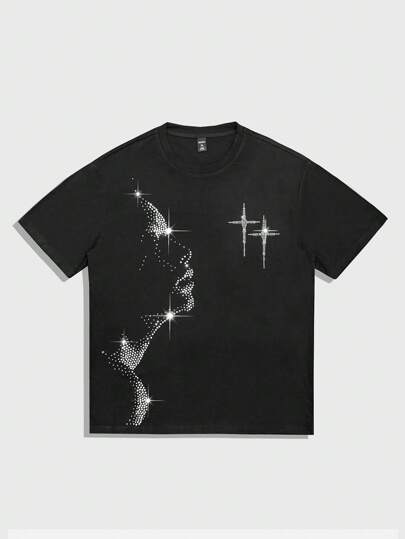 Goth Camiseta de manga corta de cuello redondo con gráfico de cruz retrato de estilo casual de verano para hombres, estilo de los 2000
