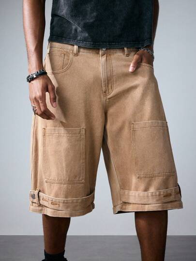 ROMWE Avant Men's Casual Washed Retro Cargo Jeans