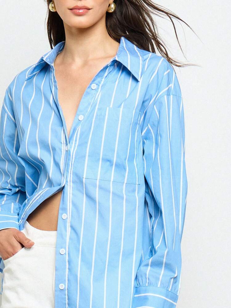 Chemisier oversize à col boutonné et manches longues à dos ouvert