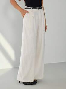 SHEIN Tall Pantalon droit de couleur unie décontracté pour femmes - Nude - Voir 6