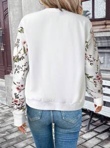 SHEIN Frenchy 1 Áo khoác bomber tay dài in hoa có khóa kéo phía trước dành cho nữ vào mùa thu/đông - trắng - Xem 2