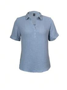 SHEIN LUNE Camisa informal de manga corta y cuello vuelto de unicolor para verano