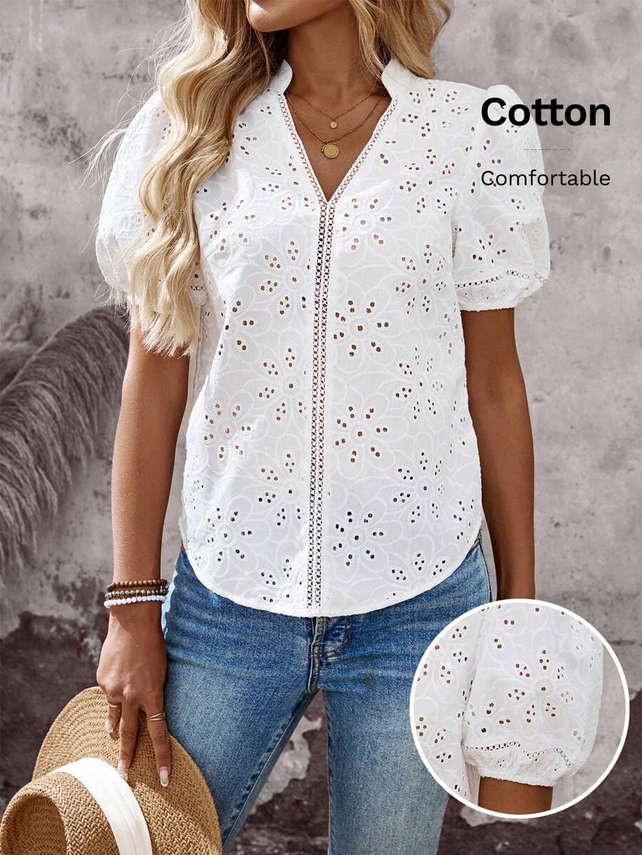 EMERY ROSE Damen Bluse Sommer Tops Damen Sommer Kleidung Ausgehen Tops Damen Landkonzert Büros für Damen Lehrer für Damen Elegant für Damen - Weiss - Übersicht 1