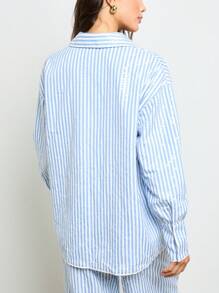 AiiRZ Oversized Button Down Collared Shirt Long Sleeve Striped Office Wear Professional Workwear Business Casual Spring Summer Lightweight - Multicolor - View 2