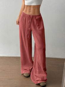 TRNVIE Women's Ultra Low-Rise Casual Straight Leg Cotton Pants Fall Cloth For Women - Red - View 4