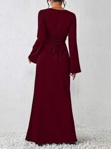SHEIN ChicEase Elegant Ladies Maxi Dress Burgundy Color Women Outfit Fall Cloth For Women - Burgundy - View 3