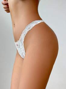 SHEIN 女士优雅性感低腰蕾丝内裤 - 白色 - 查看 3