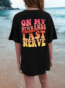 SHEIN CURVE+ Plus Size Women Slogan Graphic Round Neck Short Sleeve Casual T-Shirt