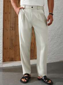 Manfinity Homme Men's Casual & Versatile Solid Color Tapered Pants - Khaki - View 5
