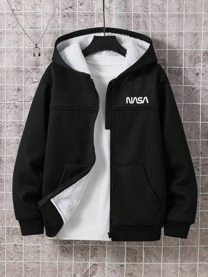 SHEIN Tween Boy Casual Loose Hooded Graphic Jacket, Lämplig För Sport, Skola, Vår/Sommar/Höst/Vinter