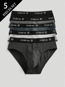 5pcs Men's Comfortable Breathable Letter Print Briefs