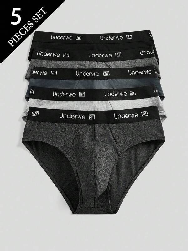 EasyFave 5pcs Men's Comfortable Breathable Letter Print Briefs