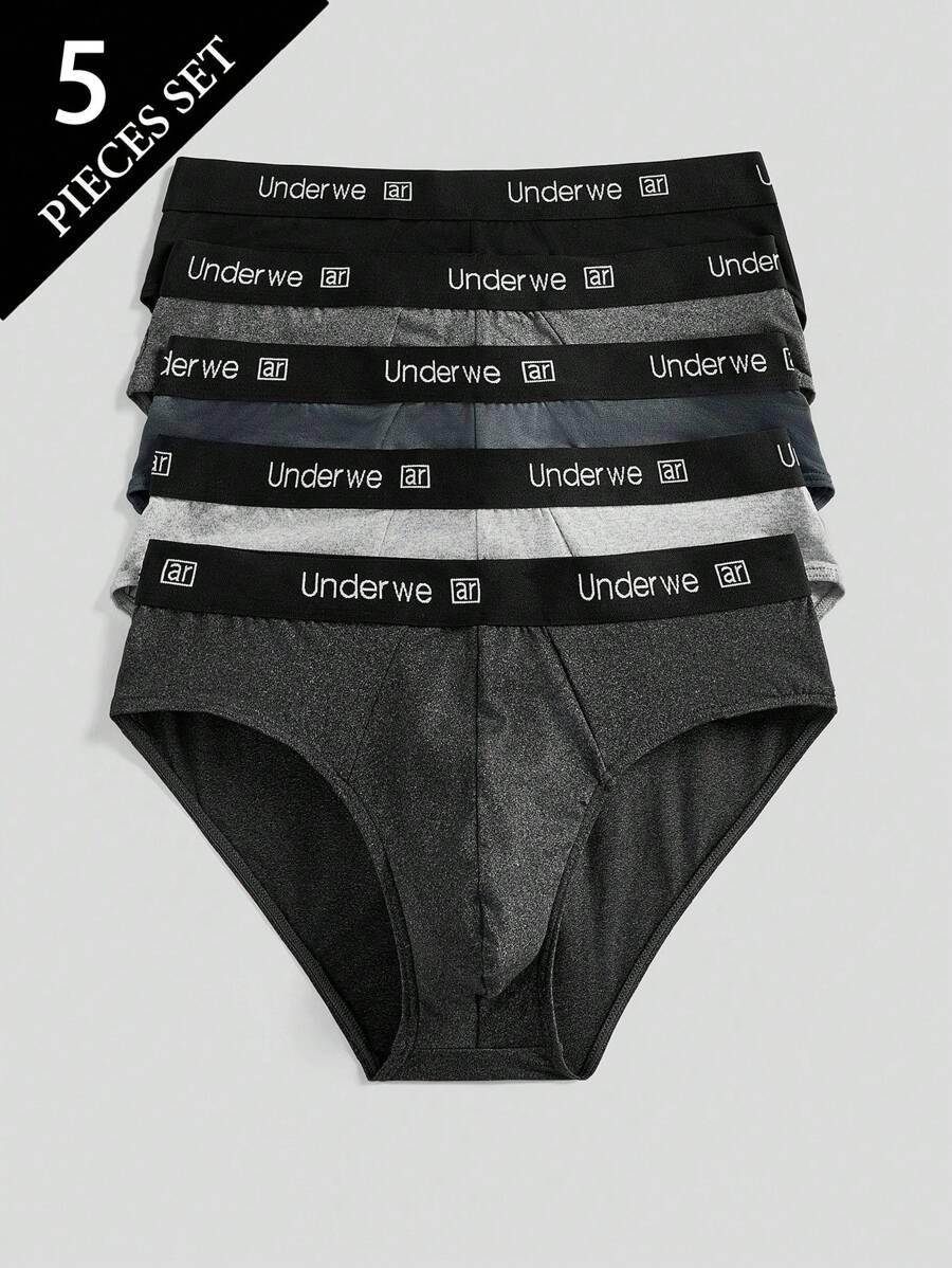 5pcs Men's Comfortable Breathable Letter Print Briefs