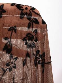 DAZY Women's Plant Pattern Mesh Long Sleeve Top Going Out Tops Sheer Crop Women Tops