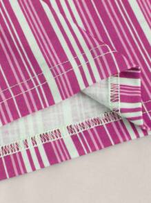 INAWLY 女式夏季性感度假风条纹印花紧身露背上衣 - 玫紅色 - 查看 4