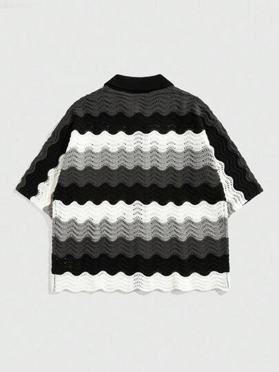 Street Life Men's Loose Knitted Shirt, Knitted Short Sleeve Top