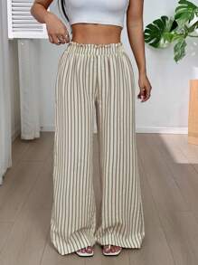 SHEIN EZwear Pantalones casuales de pierna ancha a rayas para mujer, ideales para ir y venir
