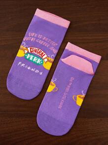 FRIENDS X SHEIN 4 pares de calcetines casuales para mujer suaves, transpirables y que absorben la humedad - Calcetines cortos coloridos y de moda, reforzados en el dedo del pie y el talón para mayor durabilidad, todo a juego para todas las estaciones