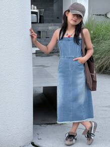 Dazy Kids Youth Girls Denim Pinafore Dress For Fall - Blue - View 4