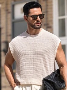 Manfinity VCAY Men's Casual Slim Fit Sleeveless Knit Tank Top Men Knit Tops Summer Tops For Men Men Sleeveless Knit Top Crochet Tops For Men Men Waffle Knit Sleeveless Shirt Men Sleeveless Shirt Men Mesh Top Men Sleeveless Tops