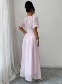 Elenzga Vestido largo con mangas paragua, cuello redondo, cintura recogida y cordón para mujer, de estilo francés romántico siciliano, elegante y casual, ideal para ir al trabajo, vacaciones, tarde de té
