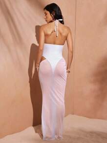 Hauture Sexy Summer Vacation Resort See-Through Mesh Asymmetrical Waist Rise Mermaid Cover-Up Skirt
