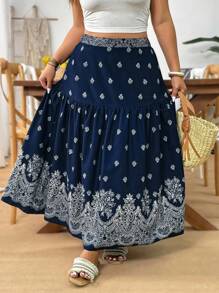 Weeklong 大码印花多层荷叶边宽松休闲度假裙女裙优雅长裙女夏装女裙生日女装女装加大码防晒裙 - 彩色 - 查看 1