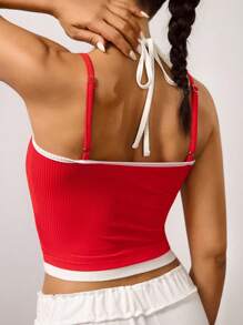 Hanevo Women's Summer 2 In 1 Stripe Slim Fit Halter Neck Camisole