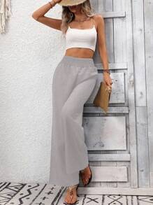 SHEIN PETITE 女士休闲纯色阔腿裤