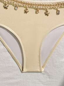 SHEIN 少女度假海滩吊坠装饰镂空连体泳衣