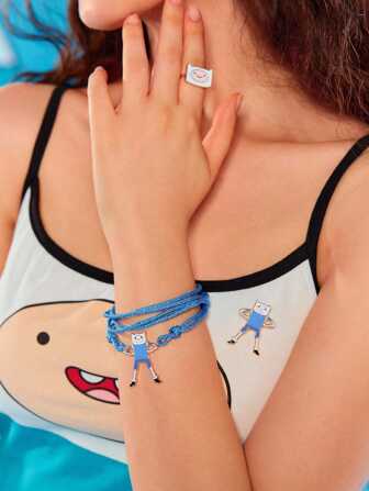 Adventure Time X ROMWE Cartoon Pattern Necklace & Brooch & Ring Jewelry Set