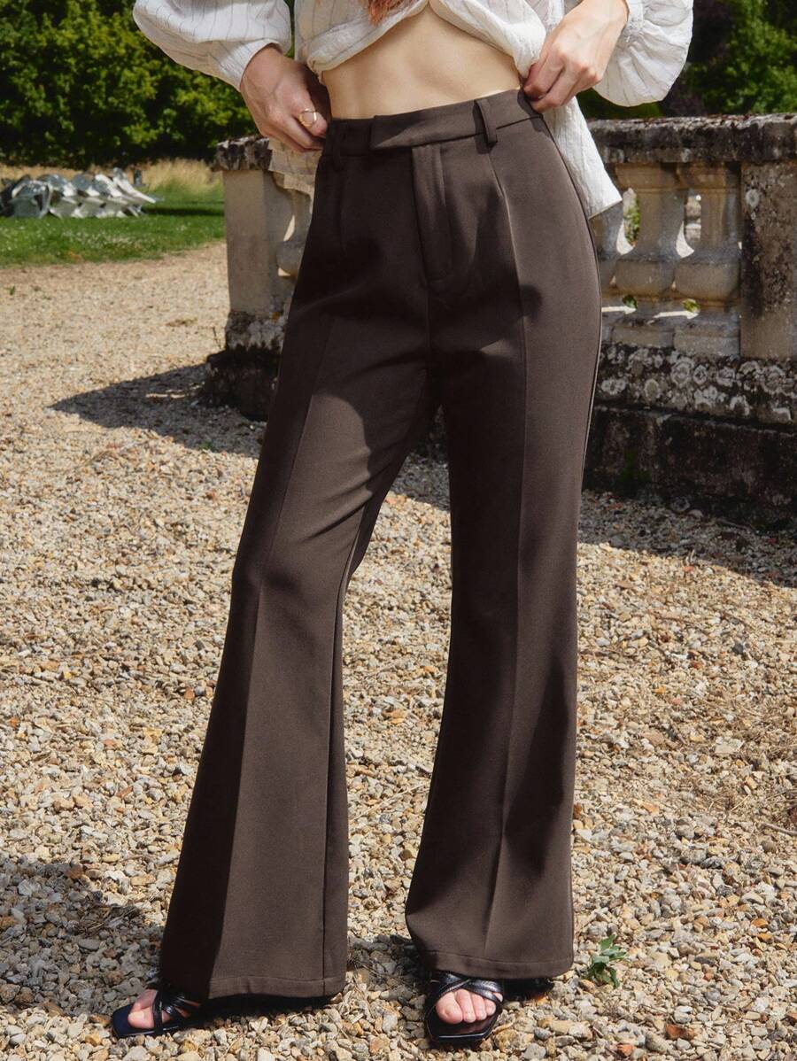 lacRébo Chocolate High Waisted Woven Tailored Trouser Office Teacher Spring Summer - Brown - View 1