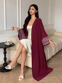 DAZY Bata de dormir de manga larga suelta con cuello en V y estampado para mujer - Rojo - Ver 5