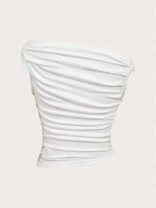 GENKIRA French Style Ruched Waist Sleeveless Cropped T-Shirt - Multicolor - View 6