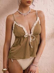 Swim Lushoire 2件套女士优雅度假/派对针织泳衣 - 杏色 - 查看 3