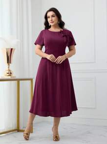 Modelyn Plus Size Elegant Solid Color Bowknot Decor Dress, Summer