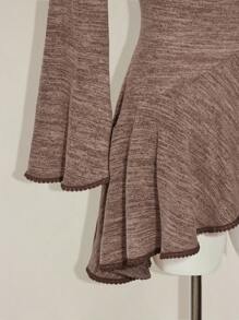 SHEIN ICON Camiseta ajustada con cuello redondo, mangas largas acampanadas y bajo asimétrico, con estampado jaspeado, en estilo boho country, casual para salir en otoño y primavera, para mujeres en estilo Y2K