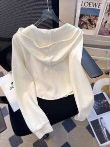 SHEIN Giacca casual con cappuccio donna con cerniera, tinta unita e maniche lunghe