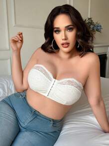 SHEIN 1 buc sutien din dantelă cu închidere frontală pentru femei, mărime plus