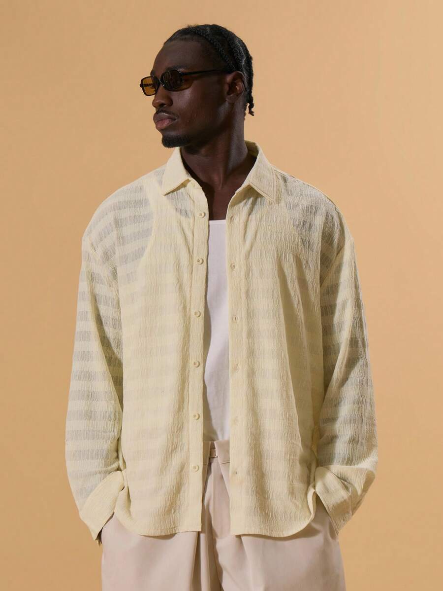 Musero Linen Long Sleeve Subtle Stripe Detail Shirt Button Up Spring Summer Holiday Vacation