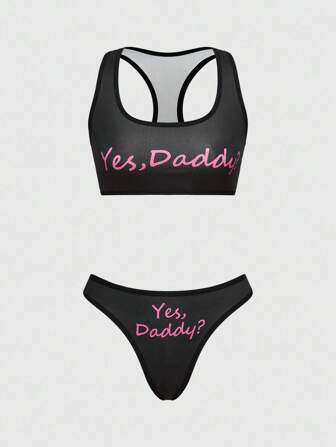 Kawaii Funny Graphic Letter Print Sexy Lingerie Set