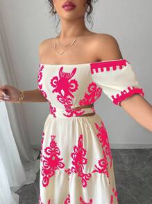 Chiquease 休闲 - 度假休闲露肩蝴蝶结背心连衣裙 - 玫紅色 - 查看 4