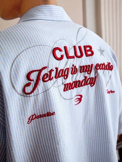 SWAVVY Camisa de vestir holgada de manga corta con rayas, estilo informal para hombres jóvenes