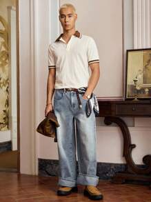 SWAVVY Pantalones casuales sueltos de pierna recta de unicolor para hombre, jóvenes y