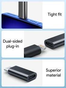 Teckwe 2 piezas Adaptador hembra Rayo a macho USB-C de alta calidad, solución de carga rápida y transferencia de datos, diseño reversible compacto y duradero para conexión conveniente, esenciales para el regreso a clases, color negro
