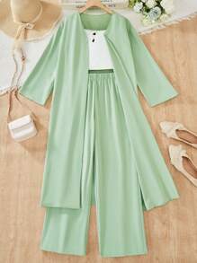 3 件套青少年女孩休闲开衫、吊带背心和裤子套装，春秋季