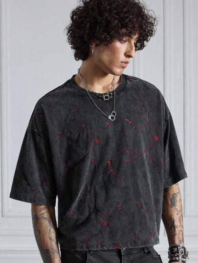 Street Life Men's Summer Casual Bleached Round Neck Short Sleeve T-Shirt, 2000s Style