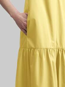 Ontre Vestido largo sin mangas de cuello redondo para mujer, estilo retro, amarillo, uso diario casual, vestido maxi sin camisa de unicolor minimalista, Vestido de vacaciones