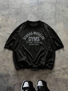 Gym Rark 男士字母印花圆领短袖休闲健身运动T恤健身上衣透气 - 黑色 - 查看 4